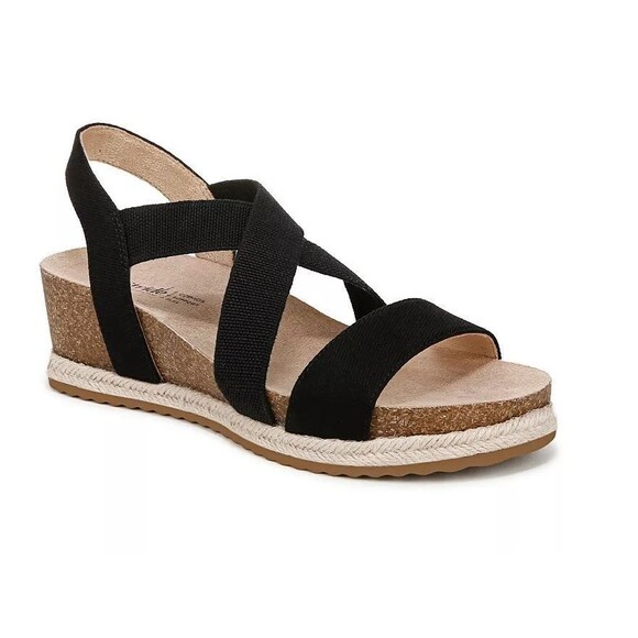 Stride Rite Shoes - LifeStride Breeze Women’s Strappy Wedge Sandals Black 8W NWOB Cork Espadrille